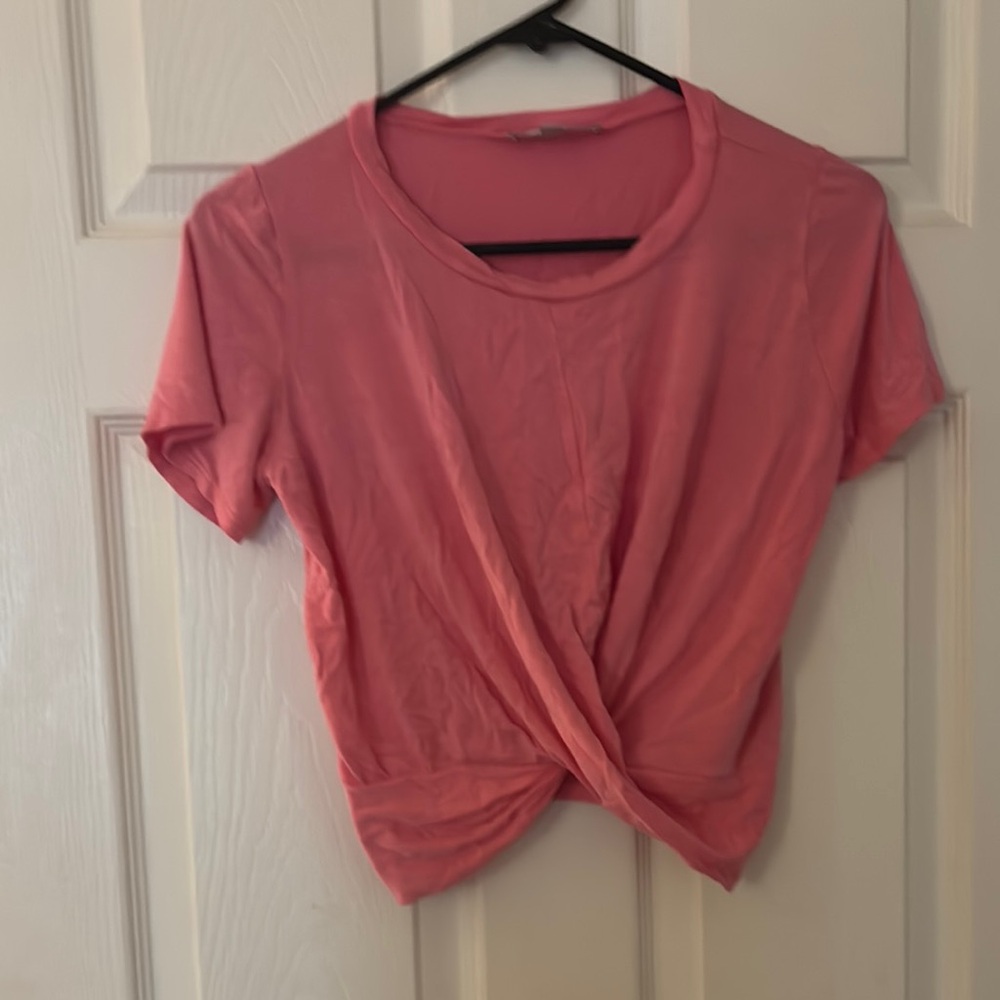 Gaze Pink Crop Tie Front T-Shirt